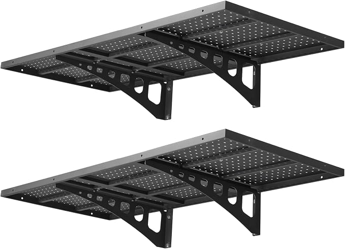 VEVOR 2-Tier Heavy Duty Wall Garage Shelving, 1.64 x 4 ft Steel Wall Mounted Shelving Unit, 19.68 x 48 Inch Per Shelf Floating Storage Metal Rack for Garage with 560 lbs Total Weight Capacity, Black