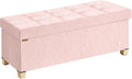SONGMICS Storage Ottoman Bench, PU Leather Foldable Footrest with Padded Seat, 43.3 x 15 x 15.7 inches, Pink, Sturdy Space Saving Chest for Bedroom, Minota Collection ULSF524SA01