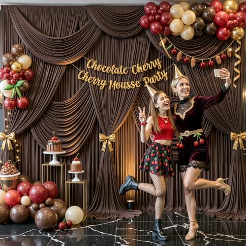 8 Panels Brown Backdrop Curtain for Parties Wedding Wrinkle Free Brown Photo Curtains Backdrop Drapes Fabric Decoration for Birthday Party Baby Shower 40ft(W) x 10ft(H)