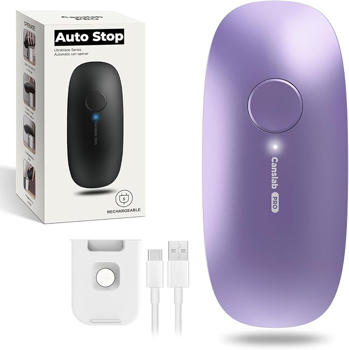 Canslab Ultrablade PRO Electric Can Opener,USB Rechargeable,Smart Auto Stop | Automatic Can Opener for Seniors with Arthritis, Handsfree Side Cut with Smooth Edge, Cordless, Kitchen Wall Mountable, Lilac