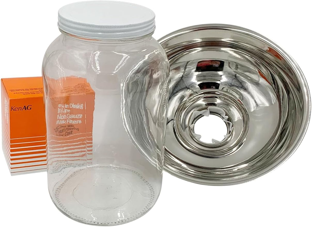 SS Strainers (Medium Strainer with Glass Jar Combo, 1 Gallon Jar Combo)