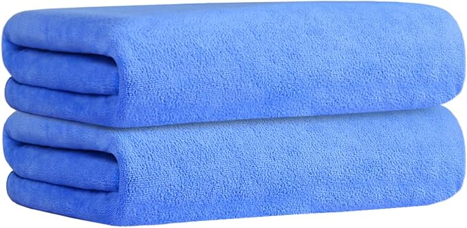 JML Large Microfiber Bath Towels Set for Adult, 2 Pack 30" x 60", Blue | Hanging Loop, Soft, Absorbent, Quick Dry, Lint Free, Fade Resistant