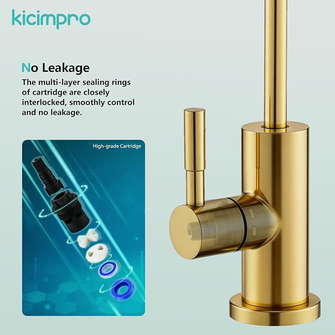 Gold Reverse Osmosis Faucet Kicimpro Kitchen Water Filter Faucet Non-Air-Gap Drinking Water Bar Faucet 304 Stainless Steel Gold Finish Lead-Free