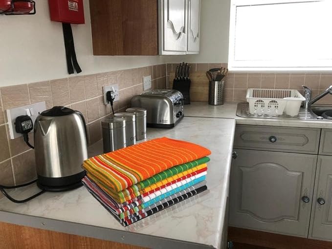 Urban Villa Kitchen Towels 100% Cotton Dish Towels for Kitchen(Set of 8)20”x30” Dish Cloths Highly Absorbent Kitchen Linen Set with Hanging Loop Perfect for Drying Dishes Cleaning Towels -Multicolor
