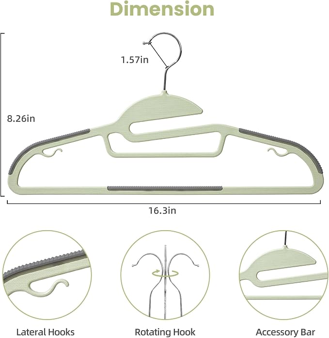 Heavy Duty Plastic Hangers 50 Pack with Non-Slip Design,0.2 Inches Thick,360°Swivel Hook Space Saving Organizer for Bedroom Closet,Shirts,Pants,Strong Enough for Coat(Matcha Green- S Shaped)