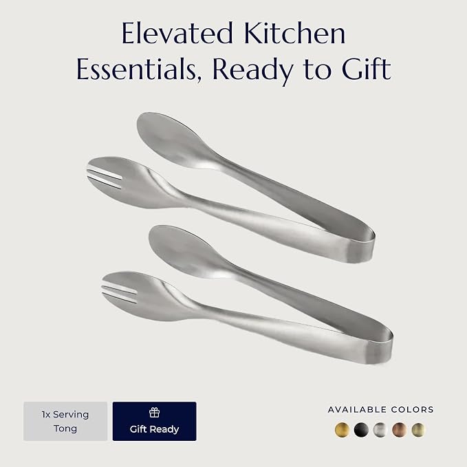 Stainless Steel Serving Tongs, Elegant Table Tongs for Dining (Matte Silver)