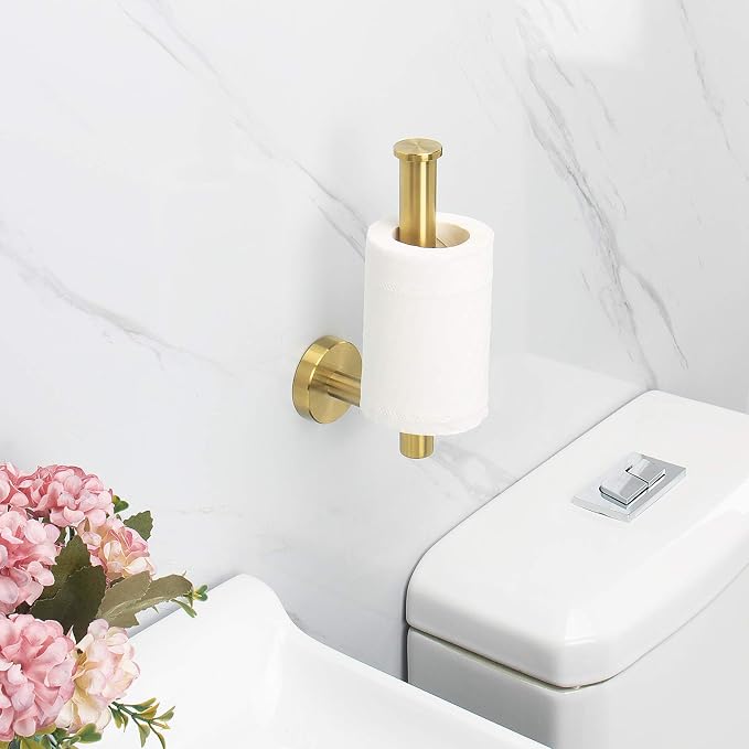 NearMoon Bathroom Toilet Paper Holder, Premium SUS304 Stainless Steel Rustproof Wall Mounted Toilet Roll Holder for Bathroom, Kitchen (1 Pack, Brushed Gold)
