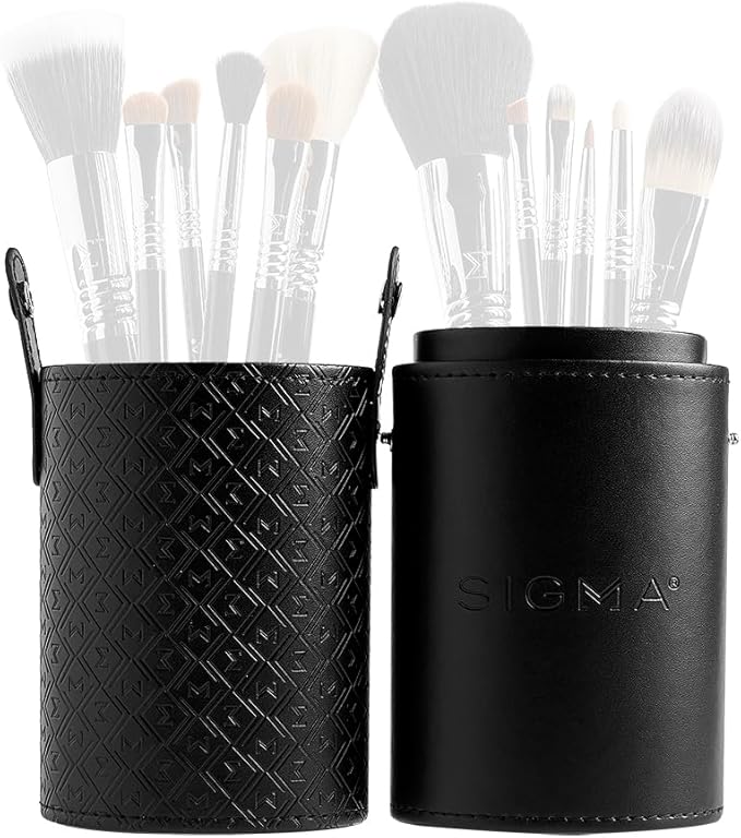 Sigma Brush Cup Holder - Two Makeup Brush Cups Snap Together for On-the-Go - Keep Makeup Brushes Clean and Protected - Makeup Brush Holder for Travel or Home - Black