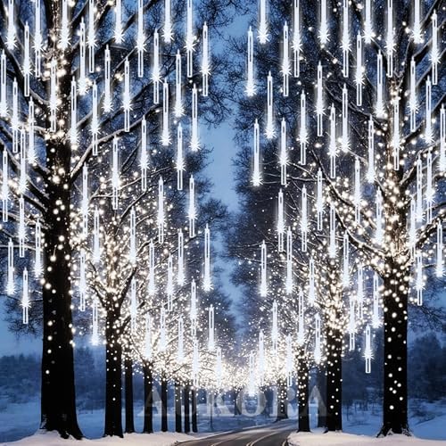 Aukora Outdoor Christmas Lights, Meteor Shower Falling Rain String Light