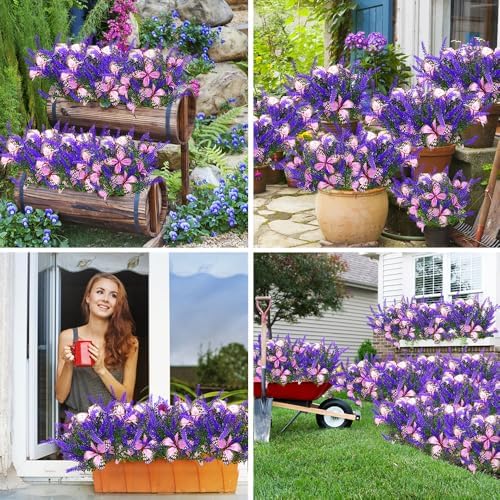 Kohlrabi Solar Garden Lights Outdoor, 2 Pack Solar Butterfly Lights Purple Lavender Gardening Gifts for Women, Artificial Flower with Butterfly Purple Garden Decor for Lawn Patio-Warm White