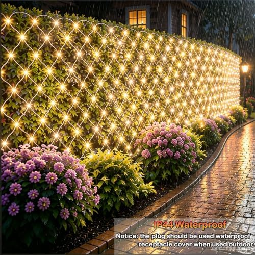 Lovelite 510LED Christmas Net Lights, 28ft x 5ft Net Lights Outdoor 8 Modes, Waterproof Connectable String Lights Green Wire Plug in for Xmas Tree Bushes Garden Holiday Party Decor - Warm White