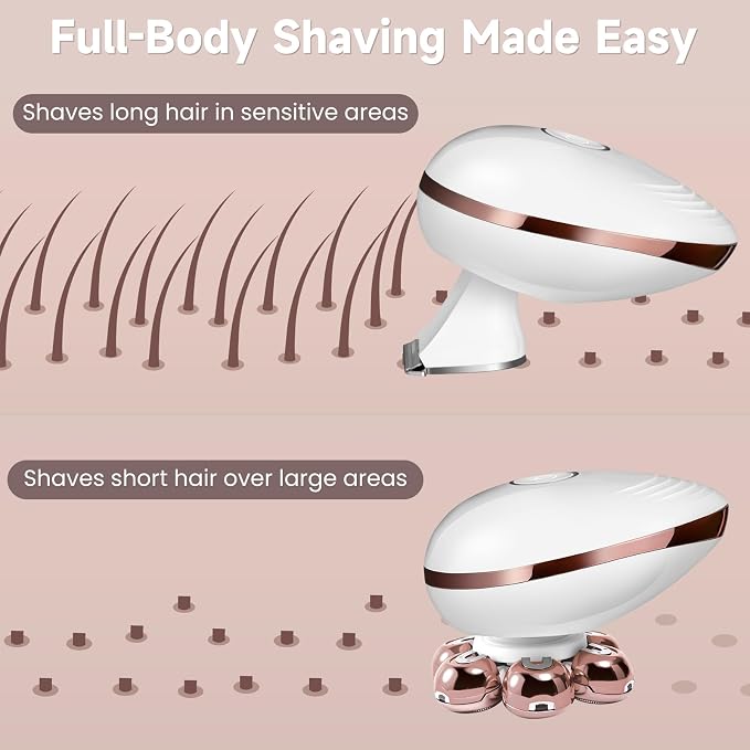 Electric Razors for Women, Rotary Shaver for Legs, Bikini, and Underarms Hair Removal, Wet & Dry Waterproof Grooming Kit, Cordless Lady Trimmer, ChampagneRose
