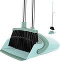 Broom and Dustpan Set for Home, 51-in Long Adjustable Handle Angle Broom and Dustpan Combo Set with Dust Pan Teeth to Clean Hair for Home Kitchen Office Lobby Floor Garden, Green