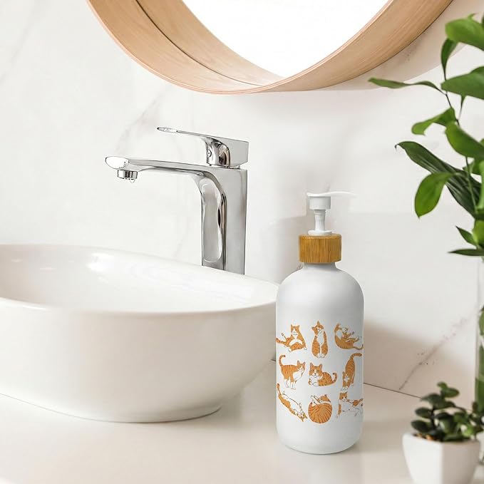 Orange Tabby Cat Soap Dispenser, Tabby Cat Gifts Glass Dish Soap Dispenser for Kitchen, Cats Lovers Gifts Refillable Handsoap Pump Bottle for Bathroom Countertop Kitchen