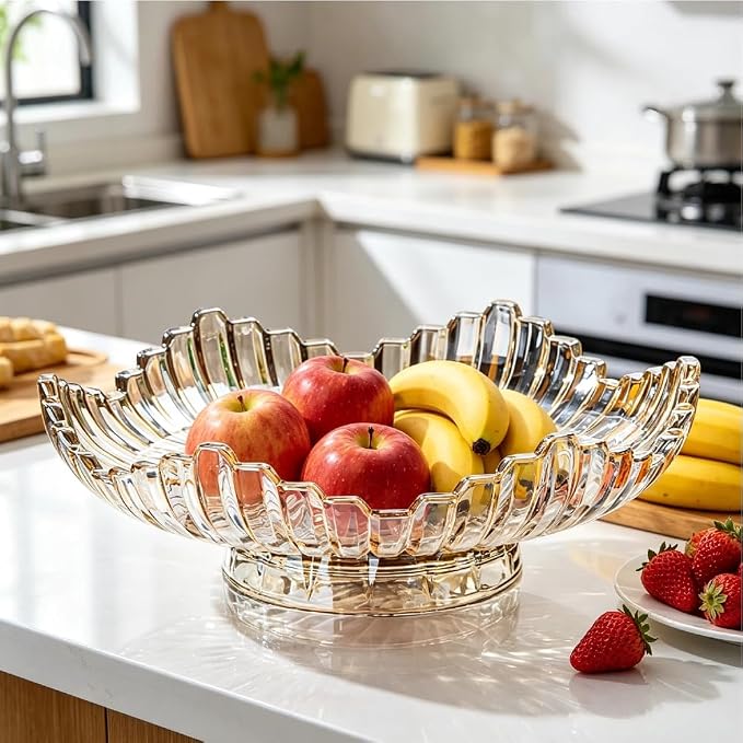 Rotatable Crystal Glass Fruit Bowl, Extra Large Flower Tray 12In | Smooth 360° spinning base, max 20kg load for kitchen & dining display