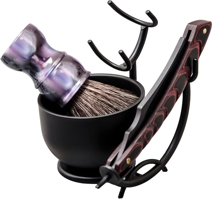 Grandslam Shaving Kit - Straight Razor, Leather Strop, Bowl & Stand, Shaving Brush, Soap - Gift for Men