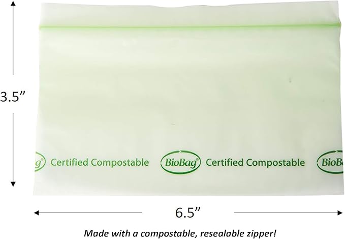 BioBag 100% Certified Compostable Resealable Snack Bags, 360 Count, Perfect for Lunches, Snacks, and On The Go