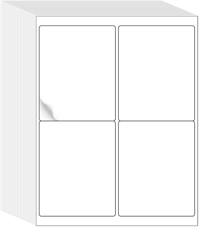 L LIKED 4" x 5" Printable 400 Labels White Matte Shipping Address Labels Stickers for Laser/Inkjet Printer (100 Sheets)