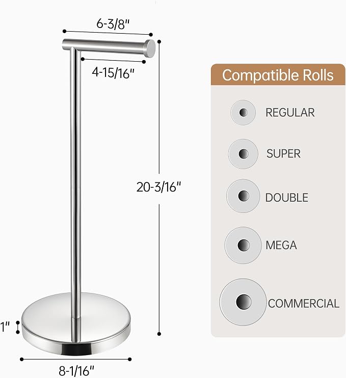 KES Toilet Paper Holder Free Standing with Heavy Weighted Base, Toilet Paper Holder Stand Modern, Toilet Paper Roll Holder Rustproof 18/8 Stainless Steel Polished Finish, BPH283S1