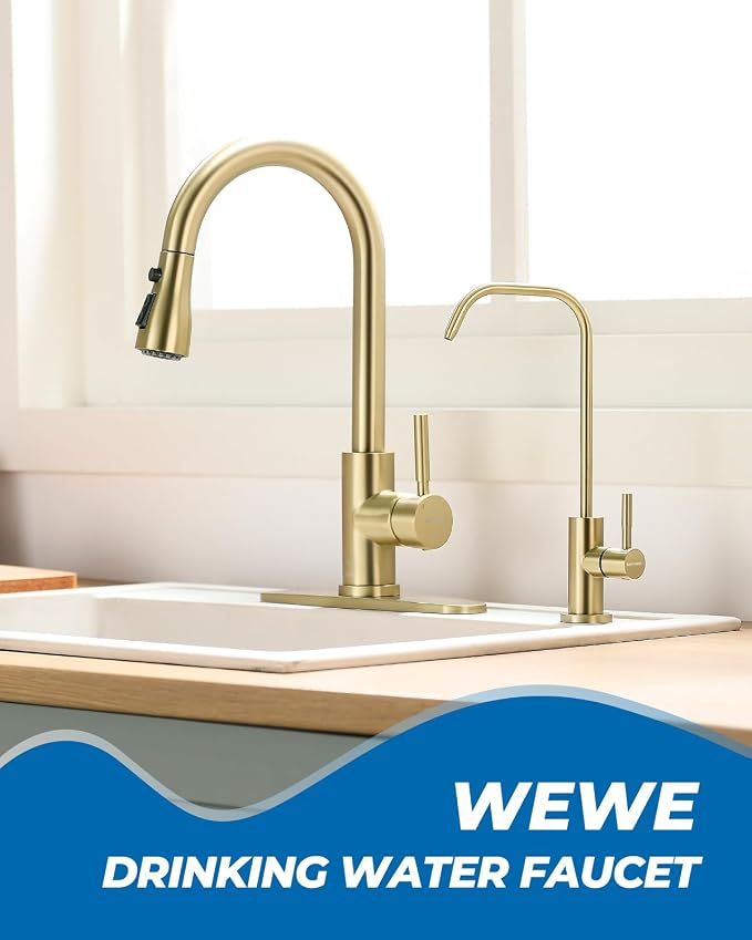 WEWE Drinking Water Faucet, Lead-Free Kitchen Water Filter Faucet for Reverse Osmosis or Water Filtration System, RO Faucet, Gold