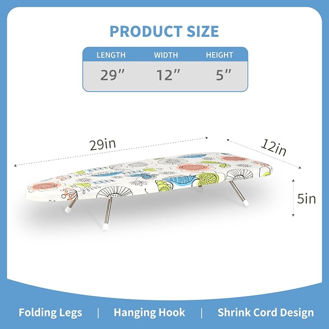 Tabletop Ironing Board 12"x29" – Portable Folding Ironing Board with Thick Felt Padding, Heat-Resistant Cover, Stainless Steel Legs, Compact & Space-Saving Design (Butterfly Garden)