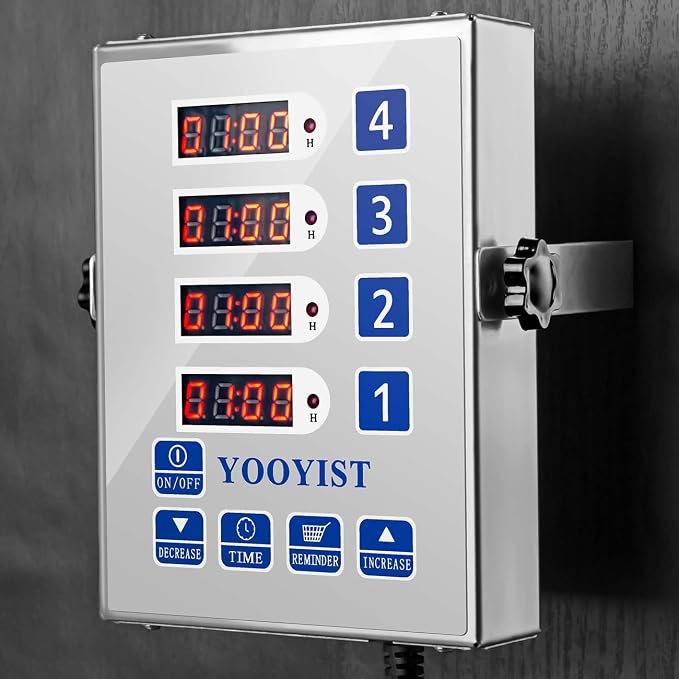 Precision Kitchen Timers for Cooking – 4 Channel Commercial Kitchen Timer Restaurant Kitchen Supplies – Stainless Steel Digital LED Chef Cooking Timer – Reminder Function, Loud Alarm, Silver