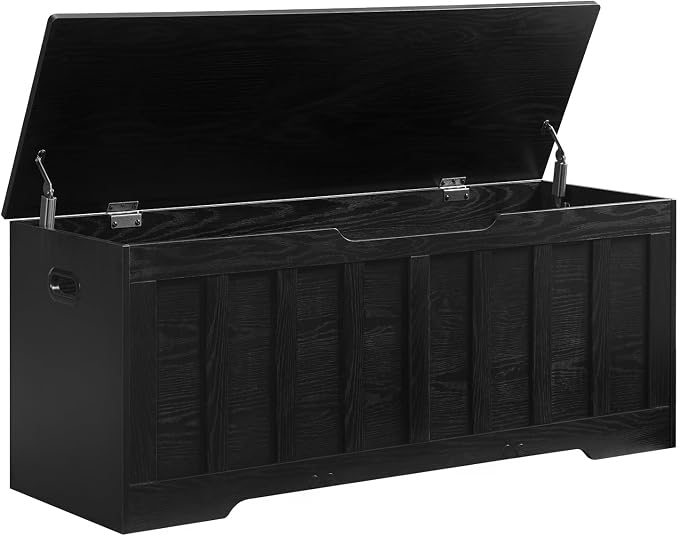 VANKILEY 47.2" Storage Chest Extra Large,Storage Trunk with 2 Safety Hinges,Wooden Storage Bench,Shoe Bench,47.2x15.7x19.1 Inch,Easy Assembly,Storage Bench for Bedroom,Living Room,entryway(Black).