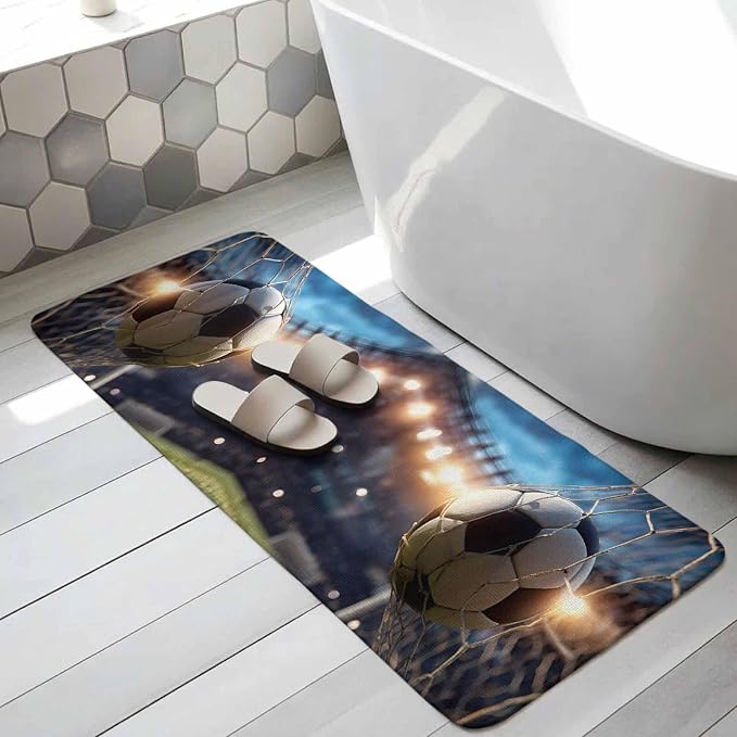 Runner Rug Indoor Outdoor 15.7"x47.2", Football Sports Absorbent Non Slip Entry Door Mat, Football Field Goal Net Soccer Low-Profile Hallway Rugs for Kitchen Laundry Room Entryway Mudroom Apartment