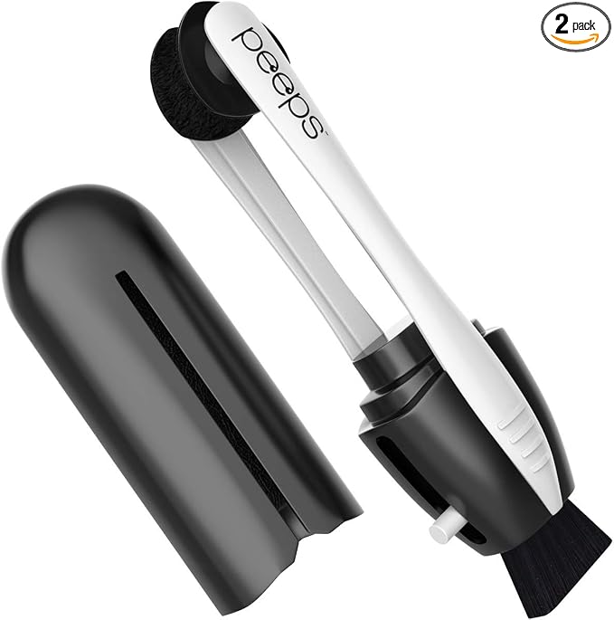 Peeps Glasses Cleaner - for Eyeglasses, Reading Glasses, and More - Lens Cleaner with Carbon Microfiber Tech-Injected Black-2 Count (Pack of 1)