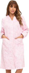 Casual Nights Women's Floral Snap Front Flannel Duster Long Sleeve Lounger Dress