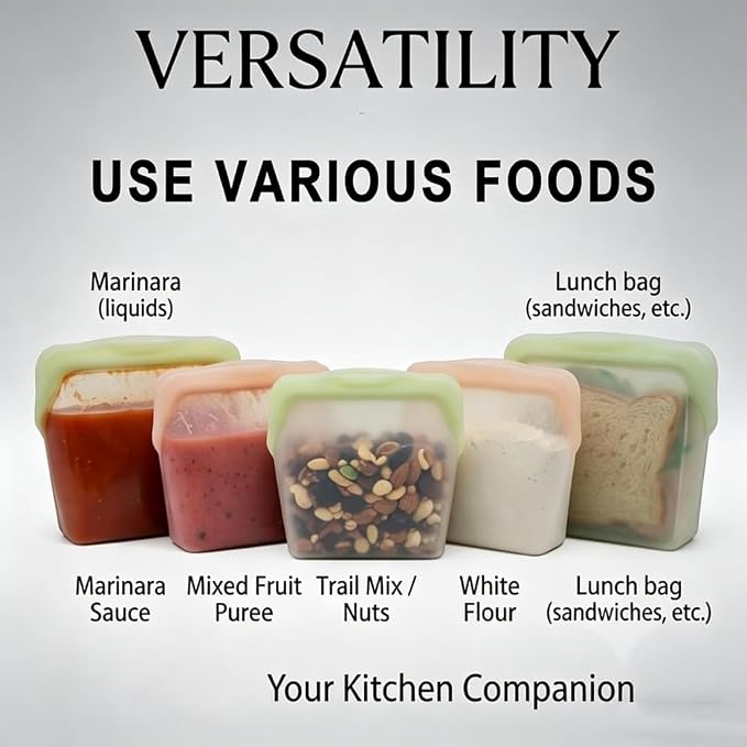 New Generation Silicone Storage, Reusable Silicone Food Storage Bags, Leak-Proof Upright Freezer Bags, Odor-Proof, High-Temperature Resistant, Microwave Dishwasher Safe for Snacks Leftovers (Purple)