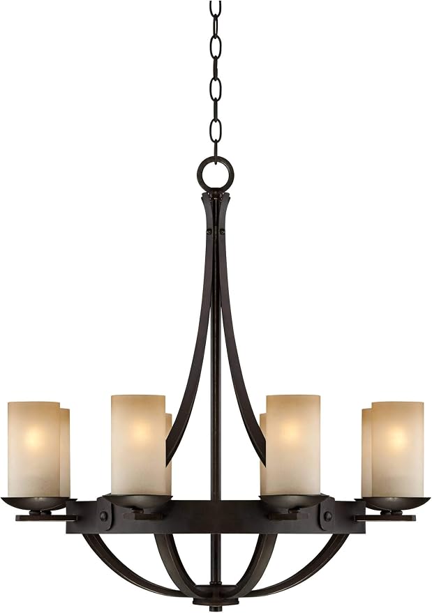 Sperry 28" Wide Bronze Bowl and Scavo Glass 8-Light Chandelier | Industrial Rustic Farmhouse Cylinder Fixture for Cottage Core Dining Room House Foyer Kitchen Island Entryway Bedroom