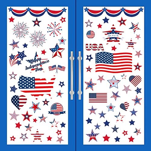 4th of July Decorations Patriotic Window Clings USA Double-Sided Decals