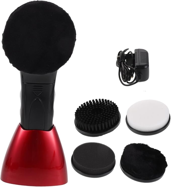 Electric Shoe Polishing Brush Set Replacement Heads with Dual Power | Fiber, Sponge, Plastic Components, Dust Removal and Deep Cleansing, for Office or Travel Use, 710 Red Version
