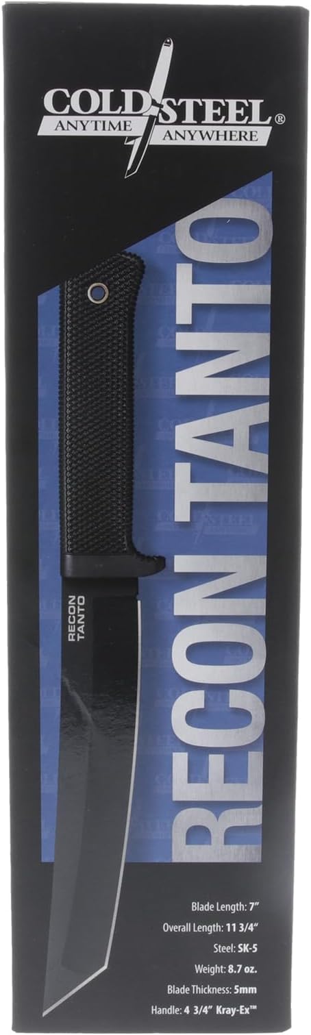 COLD STEEL Recon Tanto 7" SK-5 Razor-Sharp Blade 4.75" Kray-Ex Handle Military Tactical Fixed Blade Knife w/Secure-Ex Sheath