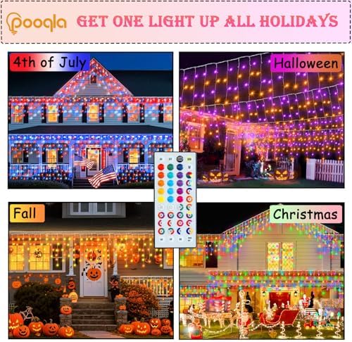 Pooqla 35 Colors Icicle Lights for Outside, 88FT Icicle Christmas Lights