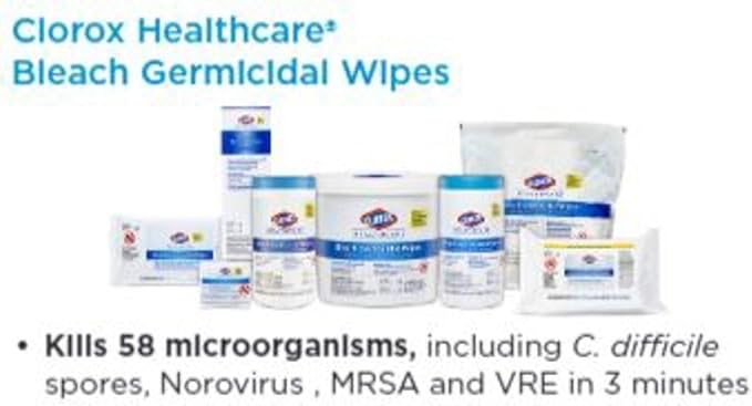 Clorox Healthcare Bleach Germicidal Wipes, 6" x 5", 150 Count Canister (Package May Vary)