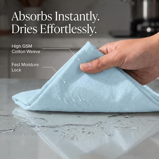 Urban Villa Kitchen Towels 100% Cotton Dish Towels for Kitchen(Set of 6) 20”x30” Dish Cloths Highly Absorbent Kitchen Linen Set with Hanging Loop Perfect for Drying Dishes Cleaning Hand Towels – Aqua