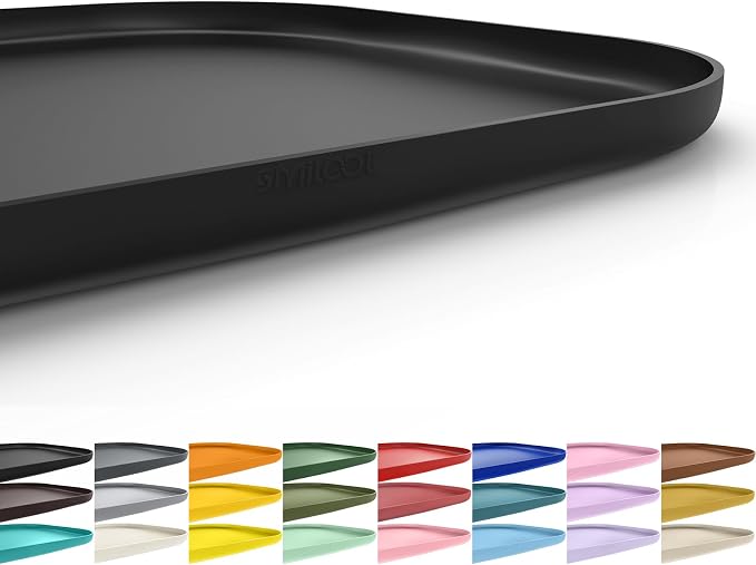 SMILOOL Waterproof Silicone Pet Food Mat with Raised Edge for Dog & Cat | 22" x 14" Non-Slip Pet Feeding Mats with Lip for Food & Water Bowl, Food Grade, Easy Cleaning, Black
