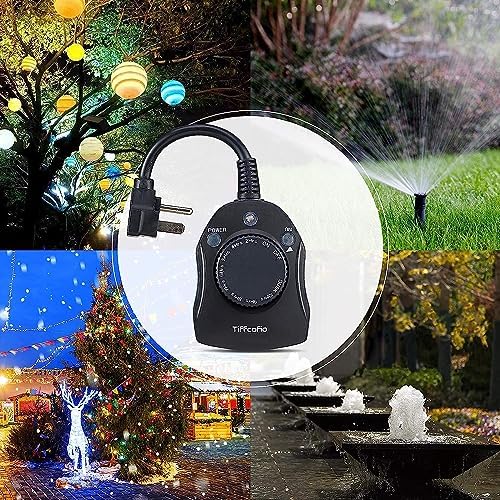 TiFFCOFiO Outdoor Christmas Light Timer, Dusk to Dawn Sensor Countdown, Outdoor Timers for Electrical Outlets Waterproof, 2 Grounded Outlets for Christmas Lights, 15A 1/2HP, CSA Listed (2 Pack)