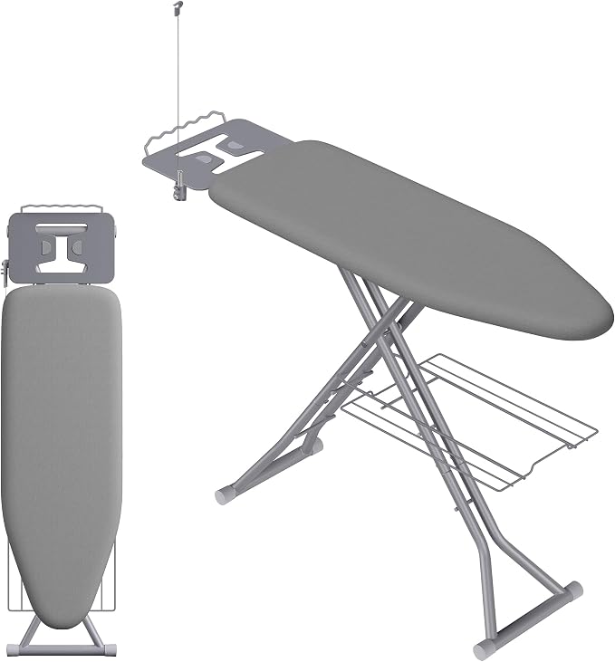 SONGMICS Folding Ironing Board, 13x43, 7-Level Adjustable Height Iron Board with Iron Rest, Cord Holder, Storage Rack, Steel, for Laundry Room, Gray, Borix Collection ULLB008GD01S