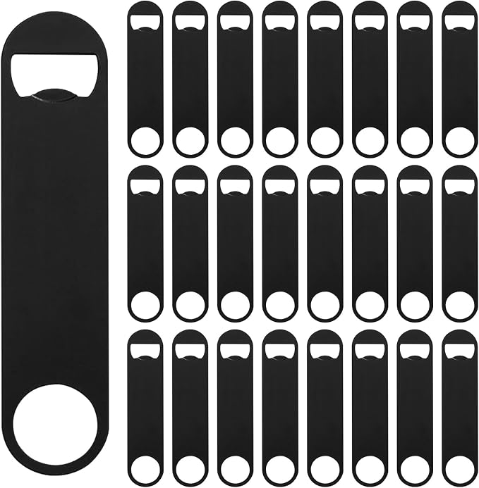 25 Pack Flat Beer Bottle Opener 7 inch Stainless Steel Flat Bottle Opener Beer Bottle Openers for Bartender Kitchen Bar Restaurant (Black)
