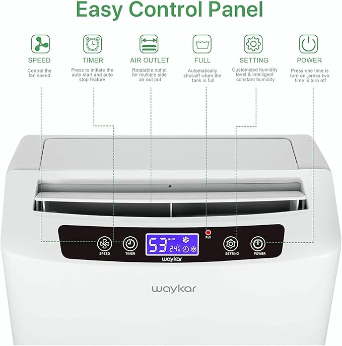 Waykar 34 Pints Energy Star Dehumidifier for Spaces up to 2,000 Sq. Ft at Home, in Basements and Large Rooms with Drain Hose and 0.66 Gallons Water Tank