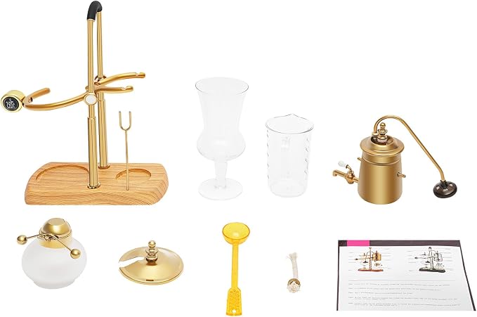 Gold Siphon Coffee Maker, 400ml Vintage Vacuum Coffee Brewer with Wooden Base, Electric Glass Balance Siphon Pot for Home, Kitchen, Coffee Shop - Manual Brewing Equipment with Measuring Cup & Spoon