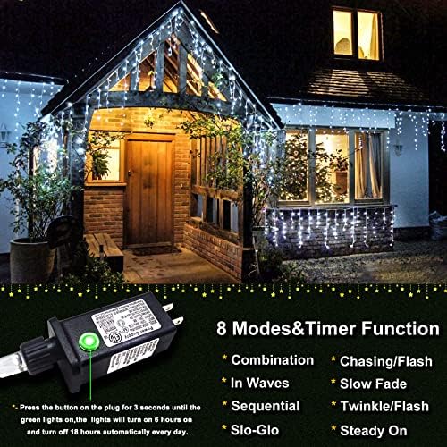 400 LED Icicle Lights for Outside 33FT White Christmas Lights Outdoor