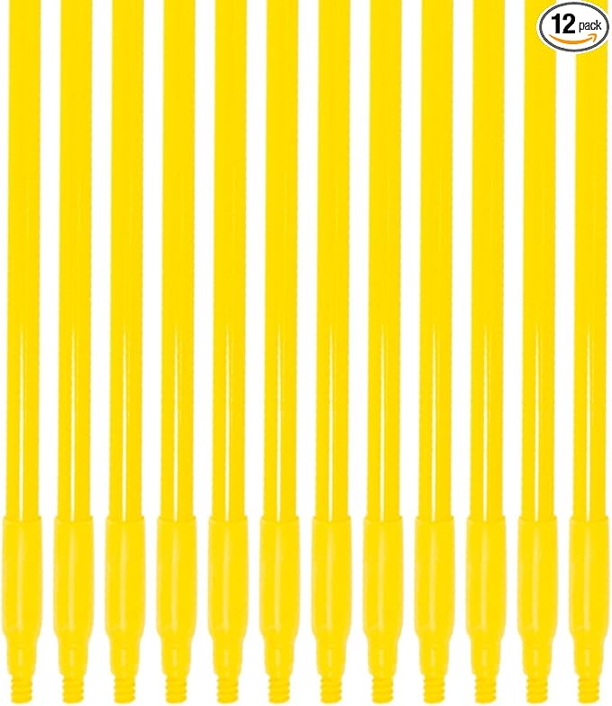 SPARTA Fiberglass Broomstick Replacement Broom Handle with Acme Threaded Tip for Industrial Cleaning Tools, Fiberglass, 60 Inches, Yellow, (Pack of 12)
