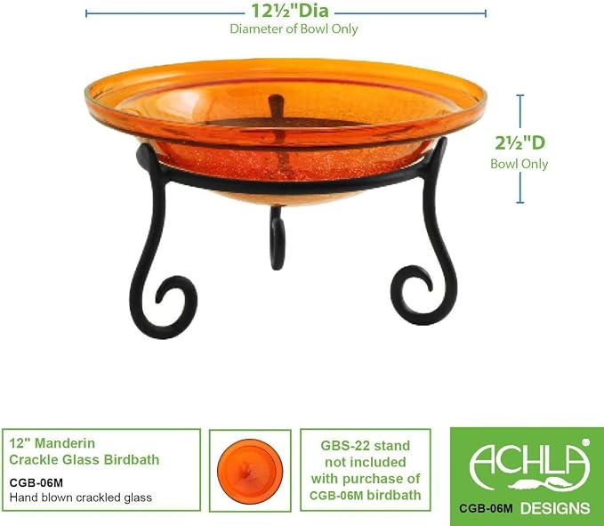 Achla Designs Crackle Glass Bowl, 12-in, Mandarin