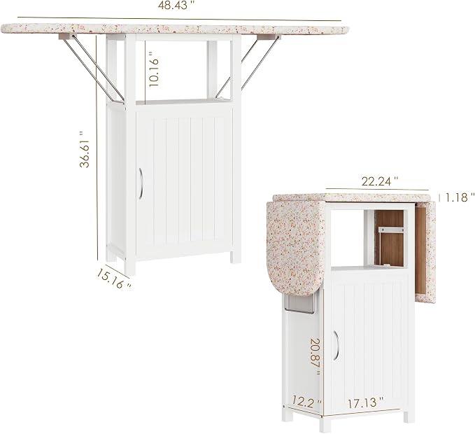 Ironing Board with Storage Cabinet, Folding Ironing Board, Antique White | Ironing Table, Small Ironing Board Cabinet with Heat-Resistant Sponge, Ironing Station for Small Space, Laundry Room
