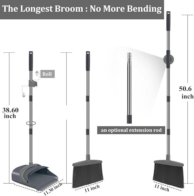 Ivandar 2Set Broom and Dustpan Combo Set (Gray & Red)