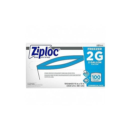 Ziploc Commercial Resealable Freezer Bag, Zipper, 2 gal, 13 x 15-1/2, Clear